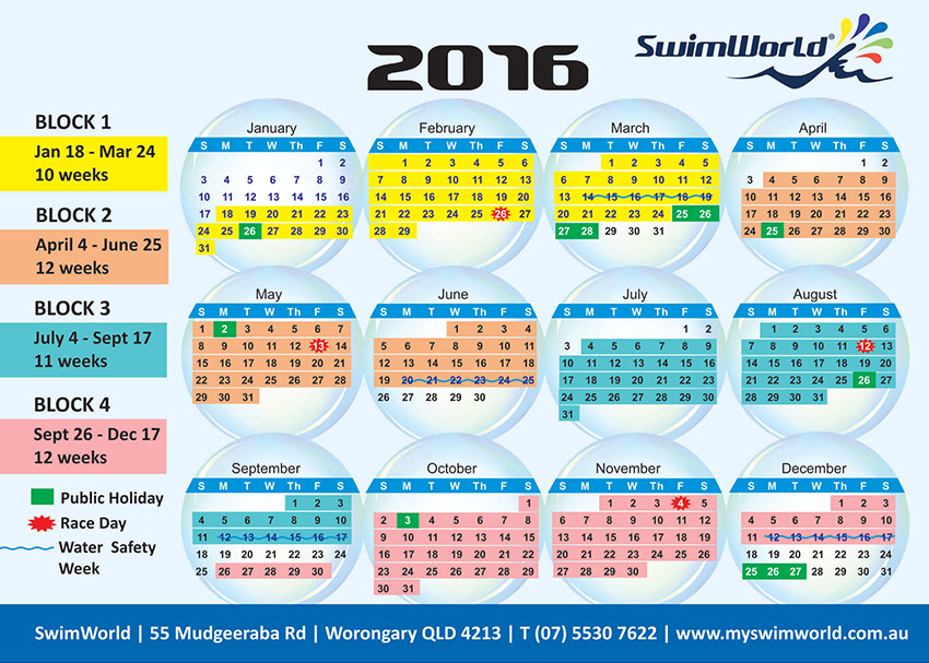 Swimworld Gold Coast 2016 Calendar